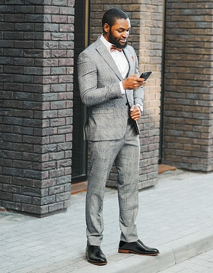 Grey suit black shoes on sale